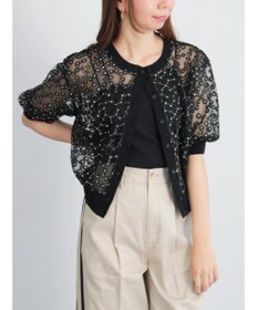 Te chichi エンブロイダリー半袖クルーカーディガン