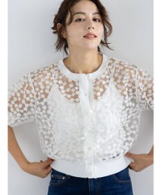 Te chichi エンブロイダリー半袖クルーカーディガン