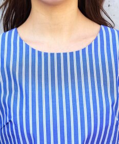 Tiaclasse L 【洗える】リボンスリーブストライプチュニックブラウス