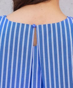 Tiaclasse L 【洗える】リボンスリーブストライプチュニックブラウス