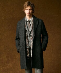 JOSEPH ABBOUD 【キングサイズ・尾州産カシミヤブレンド×アルパカ混素材】カシミヤブレンドアルパカヘリンボン チェスターコート