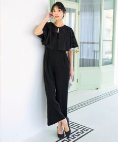 ANY SIS 【2SET】ジャガード ケープ トップス × サロペット ブラック