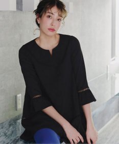 Tiaclasse L 【洗える】はしごレースフレアスリーブチュニックブラウス