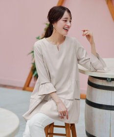 Tiaclasse L 【洗える】はしごレースフレアスリーブチュニックブラウス