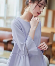 Tiaclasse L 【洗える】はしごレースフレアスリーブチュニックブラウス