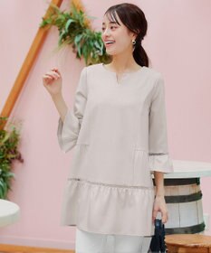 Tiaclasse L 【洗える】はしごレースフレアスリーブチュニックブラウス