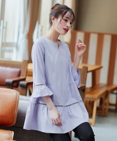 Tiaclasse L 【洗える】はしごレースフレアスリーブチュニックブラウス