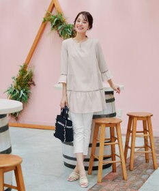 Tiaclasse L 【洗える】はしごレースフレアスリーブチュニックブラウス