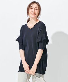 自由区 L 【洗える】ハイツイストコットンアセテート フリルデザインニット