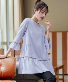 Tiaclasse L 【洗える】はしごレースフレアスリーブチュニックブラウス