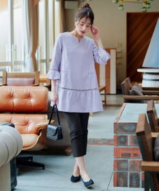 Tiaclasse L 【洗える】はしごレースフレアスリーブチュニックブラウス