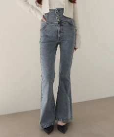 WEGO 【ストレッチ/美脚/脚長シルエット/XSSMサイズ展開】ハイウエストストレッチフレアデニムパンツ