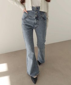 WEGO 【ストレッチ/美脚/脚長シルエット/XSSMサイズ展開】ハイウエストストレッチフレアデニムパンツ