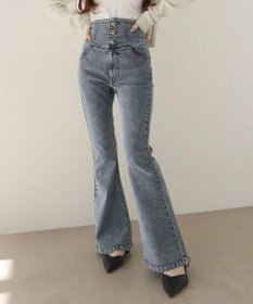 WEGO 【ストレッチ/美脚/脚長シルエット/XSSMサイズ展開】ハイウエストストレッチフレアデニムパンツ