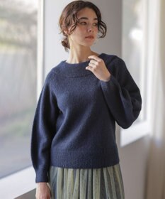 組曲 へアリーヤーンボートネック ニット ネイビー系