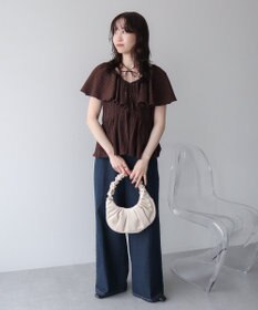 earth music&ecology チェックラッフルカラーペプラムカットブラウス