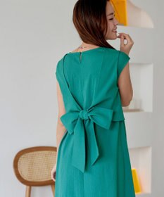 Tiaclasse L 【2WAY・洗える】ウエストリボンフレンチスリーブマキシワンピース