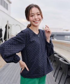 Tiaclasse L 【洗える】パンチングレースブルゾン