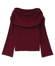 earth music&ecology リボンギャザーオフショルニットプルオーバー