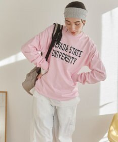 WEGO 【ANGIE VINTAGE】GILDAN カレッジロゴ オーバーサイズ プリント ロンT