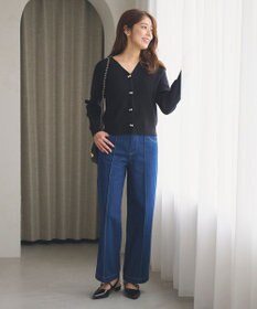 Feroux 【洗える】リボン釦 カーディガンデザインニット