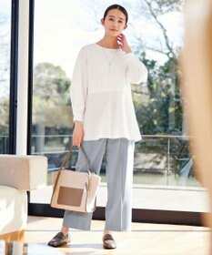 J.PRESS LADIES 【洗える】T/Rシャークスキン セミワイド パンツ