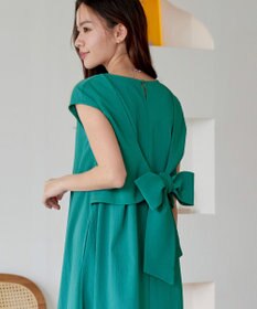 Tiaclasse L 【2WAY・洗える】ウエストリボンフレンチスリーブマキシワンピース