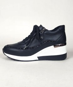 Dominic3 ヒールアップ グリッタートリム サイドジップスニーカー