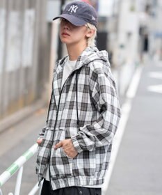 WEGO 【ユニセックス着用ITEM/MLサイズ展開】チェックグラフィックZIPパーカー（LS）