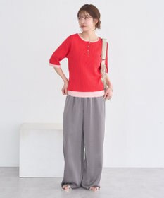 earth music&ecology ヘンリーネック半袖ニットプルオーバー