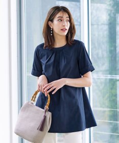 Tiaclasse L 【洗える】バックピンタックフレアチュニックブラウス