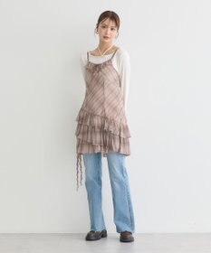 earth music&ecology フロントリボンチェックミニキャミワンピース