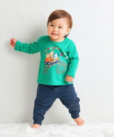 MIKI HOUSE HOT BISCUITS 【80-120cm】ミニ裏毛パイル素材 ジェットコースター柄 ルームウェアセット