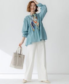 23区 【洗える】スラブツイルストレッチ ワイド パンツ