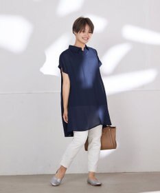 Tiaclasse 【洗える】フレンチスリーブシャツチュニックブラウス