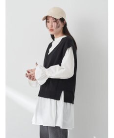 earth music&ecology ＳＥＴ２点Ｖネックベスト＋スタンドカラーチュニック