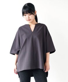 WHITE MAILS PAPER DOUBLE JERSEY KEY NECK T-シャツ