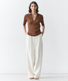 BEIGE， GYPSUM / シルキータッチ セミワイドタックパンツ