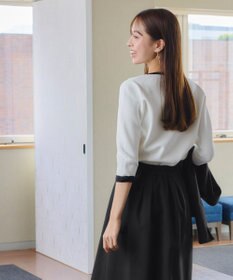 Tiaclasse 【洗える】リボン袖配色ニットトップス