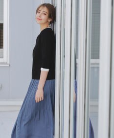 Tiaclasse 【洗える】リボン袖配色ニットトップス