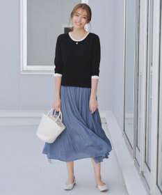 Tiaclasse 【洗える】リボン袖配色ニットトップス