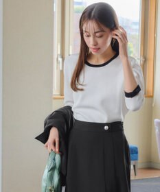 Tiaclasse 【洗える】リボン袖配色ニットトップス