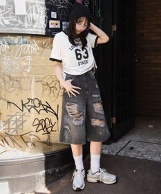 WEGO グラフィックサイドリボンドロストショートT