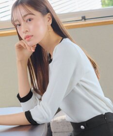 Tiaclasse 【洗える】リボン袖配色ニットトップス