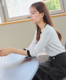 Tiaclasse 【洗える】リボン袖配色ニットトップス