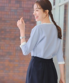 Tiaclasse 【洗える】リボン袖配色ニットトップス