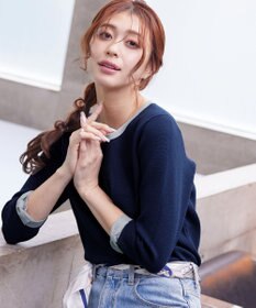 Tiaclasse 【洗える】リボン袖配色ニットトップス