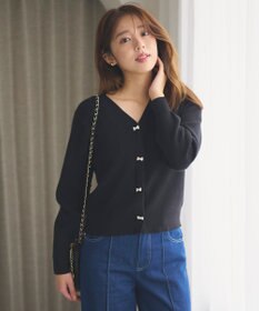Feroux 【洗える】リボン釦 カーディガンデザインニット