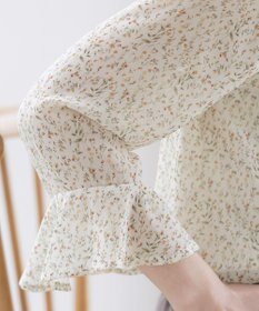 Tiaclasse 【新色追加・洗える】フレアスリーブ花柄リボンブラウス