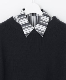 自由区 【洗える/セットアイテム】ウールブレンドベスト×ストライプワンピ